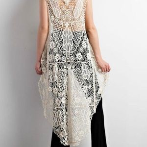 Free people crochet lace hi to lo vest festival